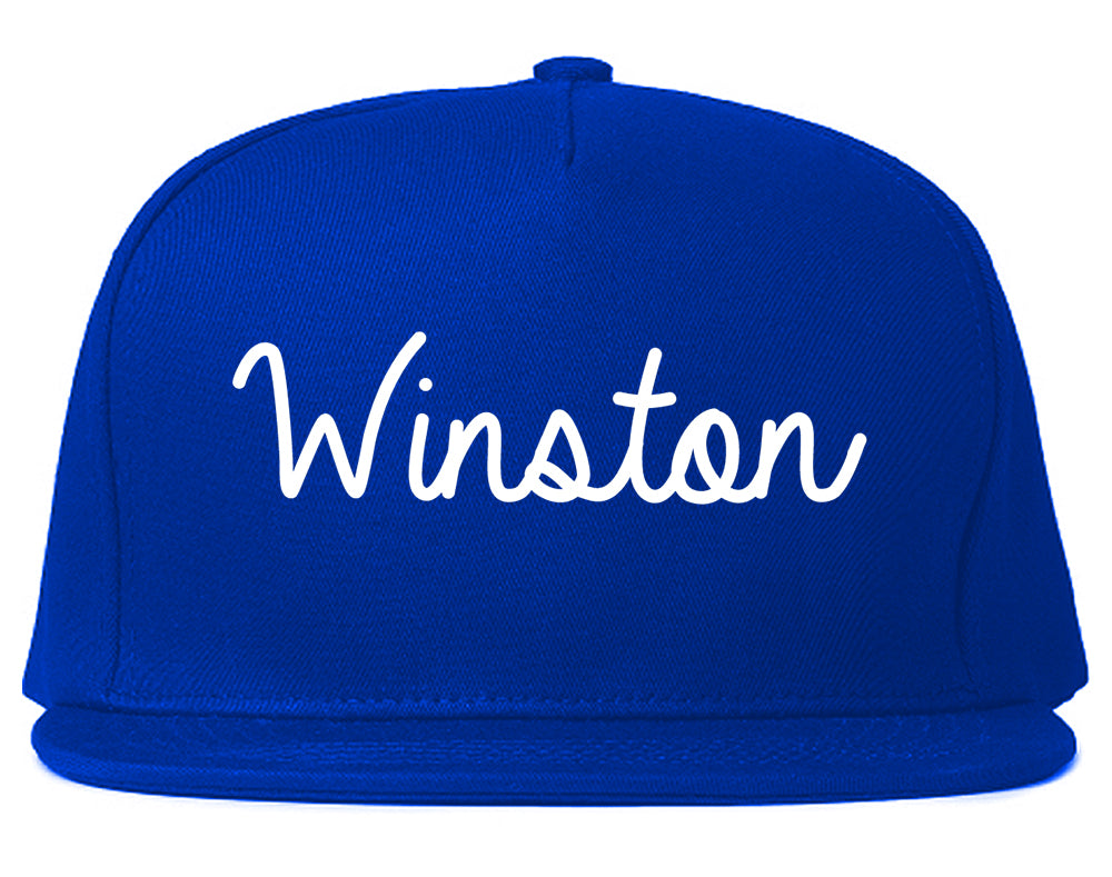 Winston Oregon OR Script Mens Snapback Hat Royal Blue