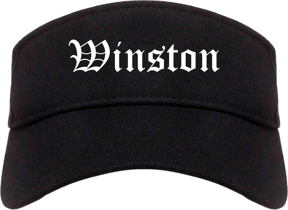 Winston Oregon OR Old English Mens Visor Cap Hat Black