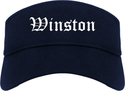 Winston Oregon OR Old English Mens Visor Cap Hat Navy Blue