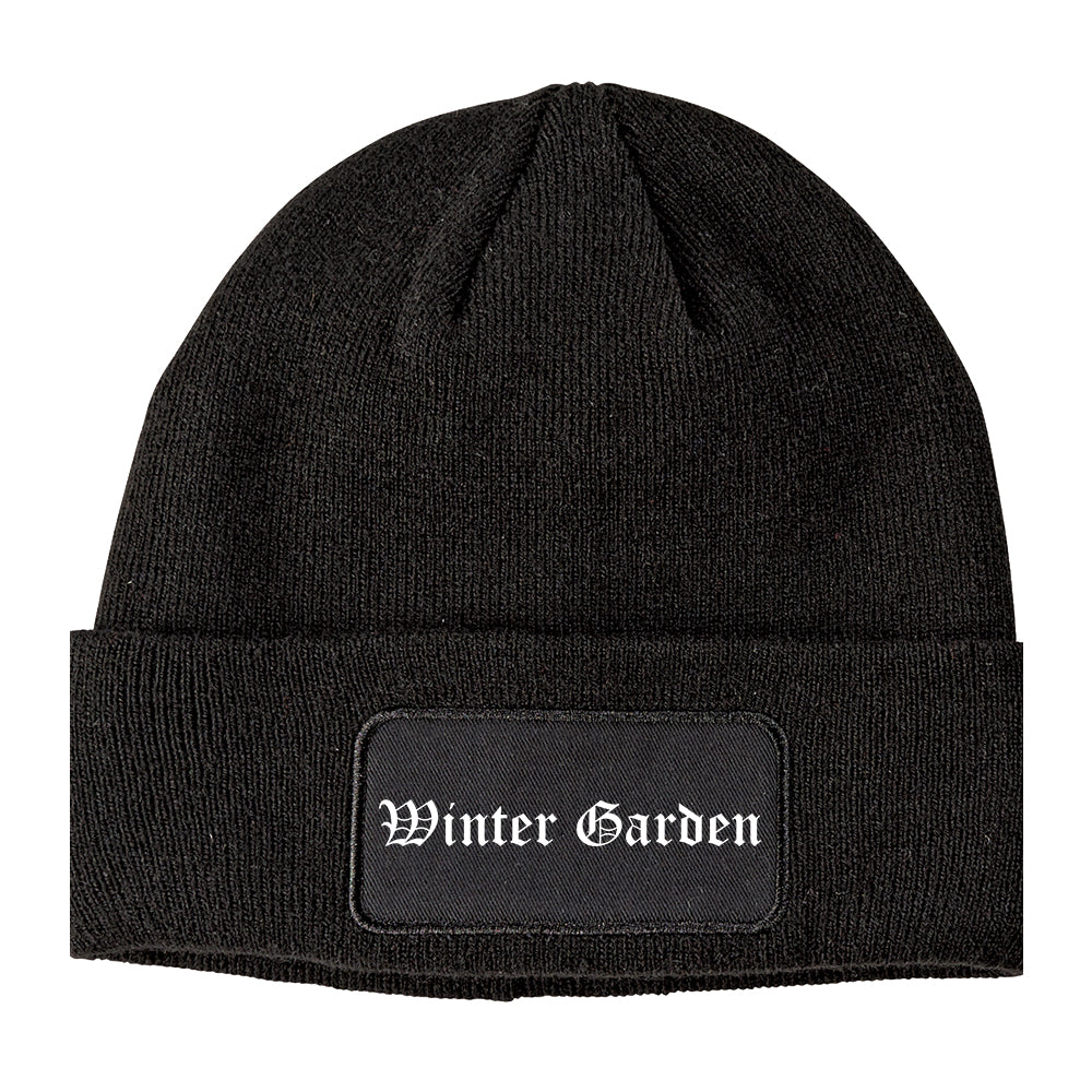 Winter Garden Florida FL Old English Mens Knit Beanie Hat Cap Black
