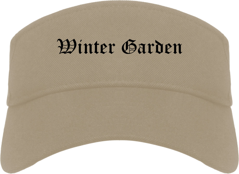 Winter Garden Florida FL Old English Mens Visor Cap Hat Khaki
