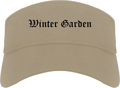 Winter Garden Florida FL Old English Mens Visor Cap Hat Khaki