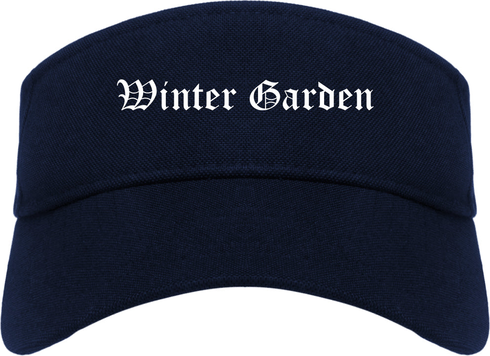 Winter Garden Florida FL Old English Mens Visor Cap Hat Navy Blue