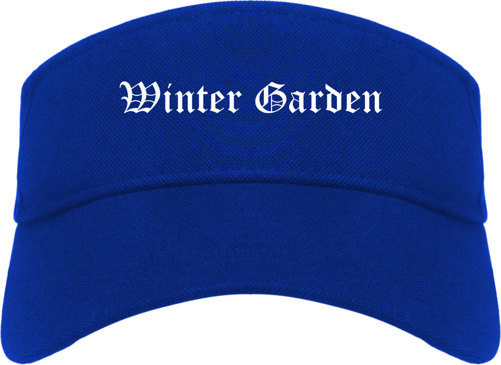 Winter Garden Florida FL Old English Mens Visor Cap Hat Royal Blue