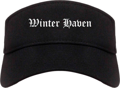 Winter Haven Florida FL Old English Mens Visor Cap Hat Black