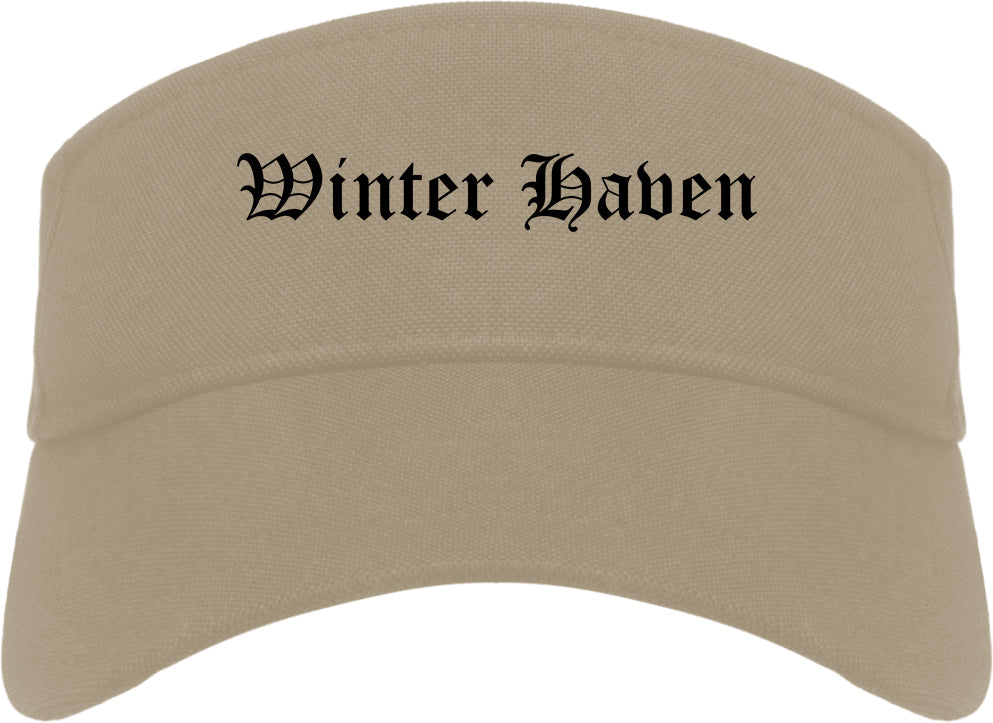 Winter Haven Florida FL Old English Mens Visor Cap Hat Khaki