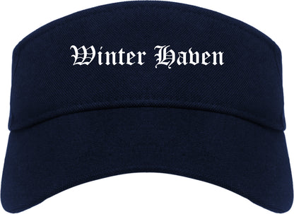 Winter Haven Florida FL Old English Mens Visor Cap Hat Navy Blue
