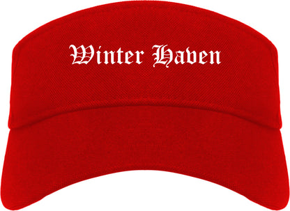 Winter Haven Florida FL Old English Mens Visor Cap Hat Red