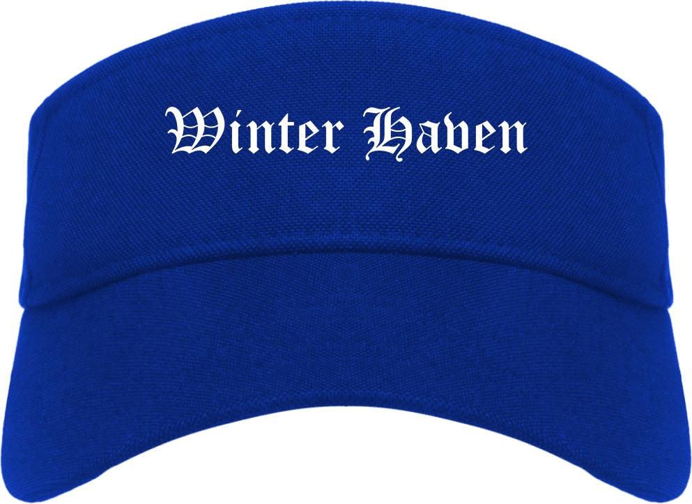 Winter Haven Florida FL Old English Mens Visor Cap Hat Royal Blue