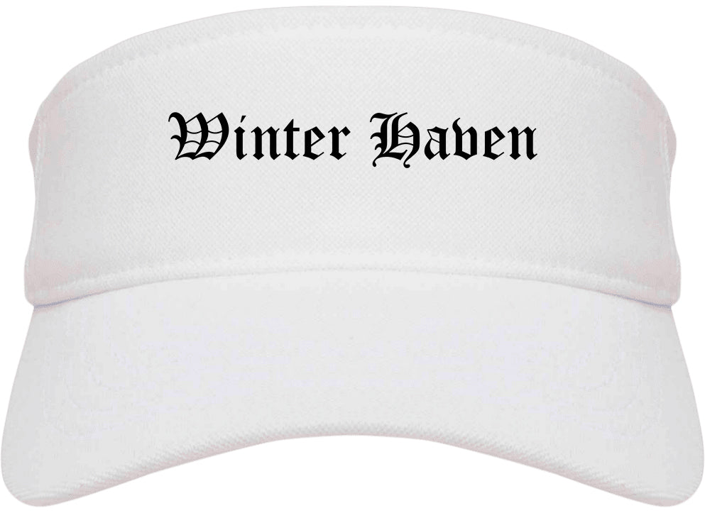 Winter Haven Florida FL Old English Mens Visor Cap Hat White