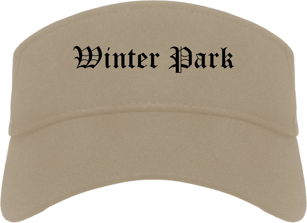 Winter Park Florida FL Old English Mens Visor Cap Hat Khaki