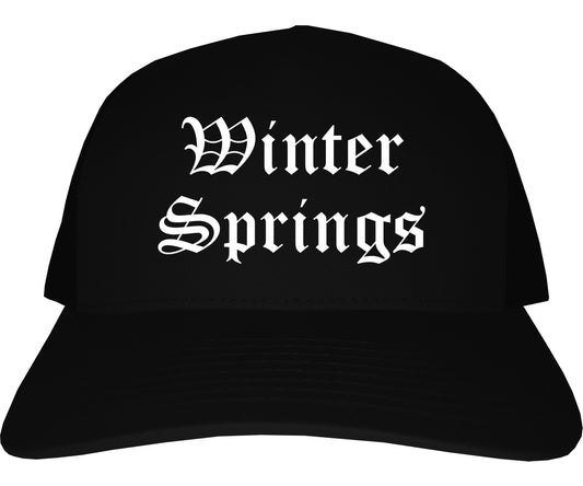 Winter Springs Florida FL Old English Mens Trucker Hat Cap Black