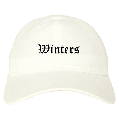 Winters California CA Old English Mens Dad Hat Baseball Cap White