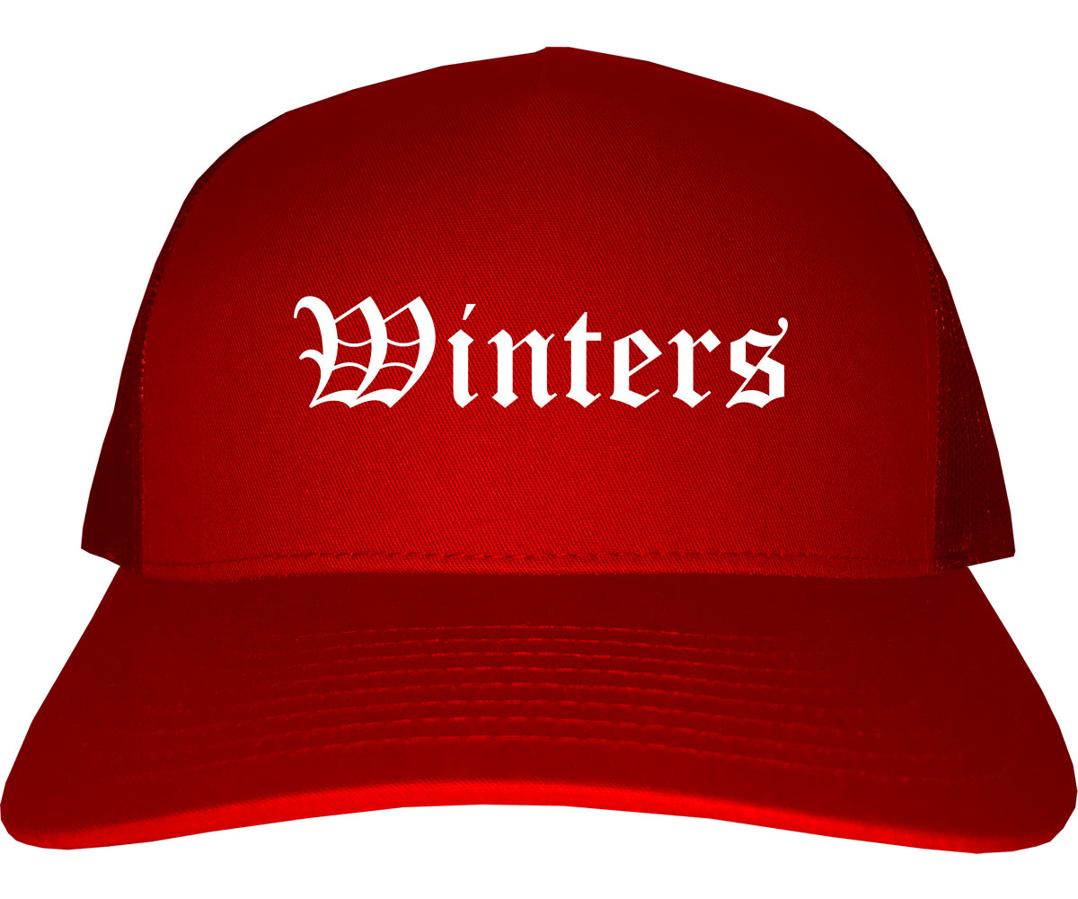 Winters California CA Old English Mens Trucker Hat Cap Red