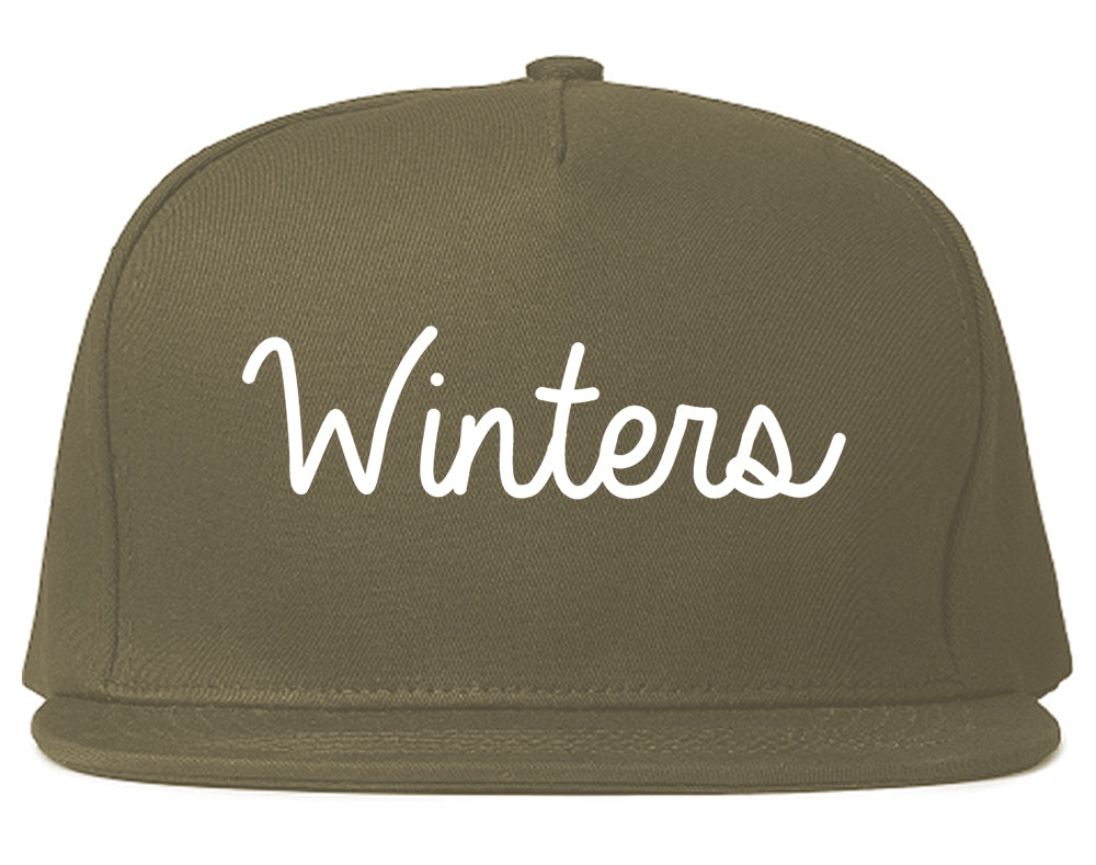 Winters California CA Script Mens Snapback Hat Grey