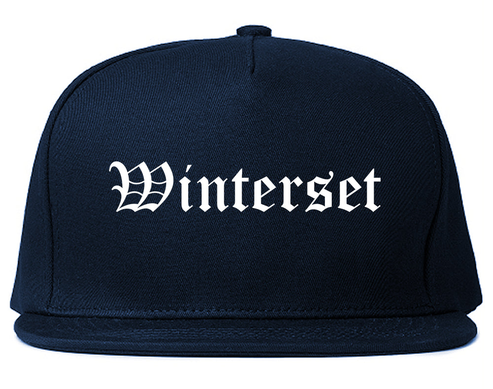 Winterset Iowa IA Old English Mens Snapback Hat Navy Blue