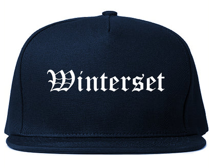 Winterset Iowa IA Old English Mens Snapback Hat Navy Blue