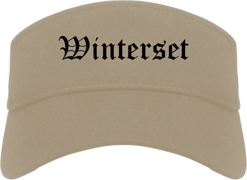 Winterset Iowa IA Old English Mens Visor Cap Hat Khaki