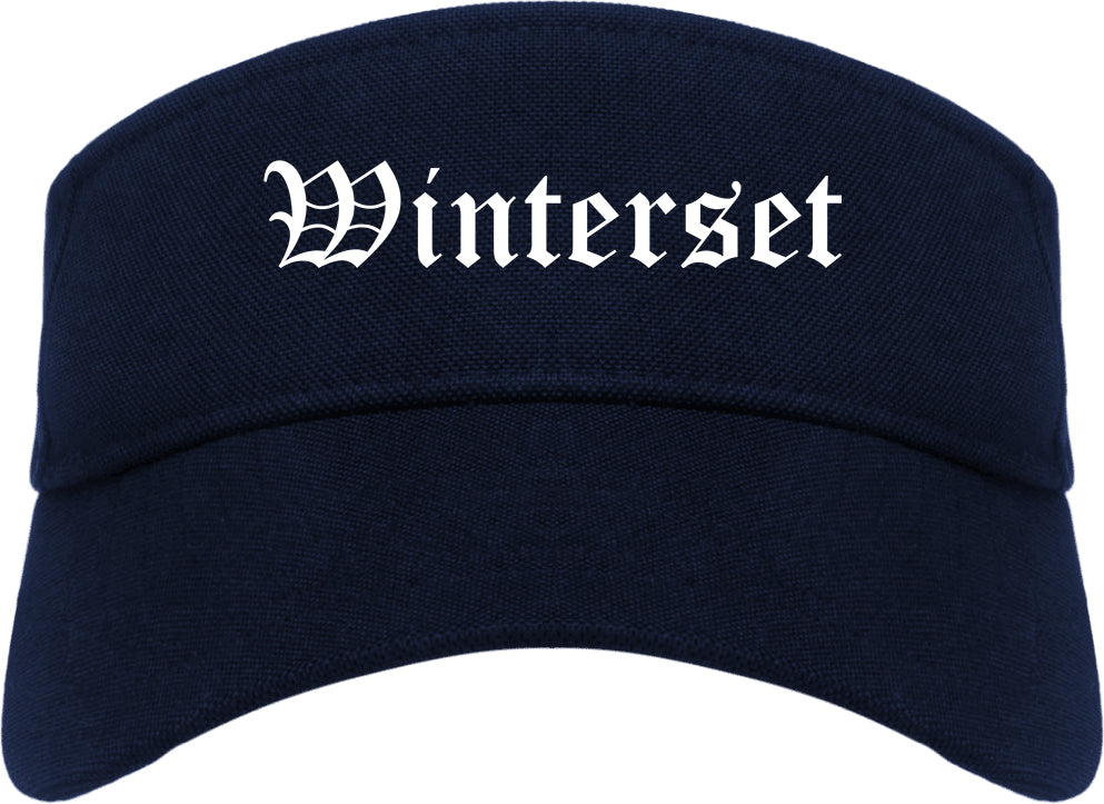 Winterset Iowa IA Old English Mens Visor Cap Hat Navy Blue
