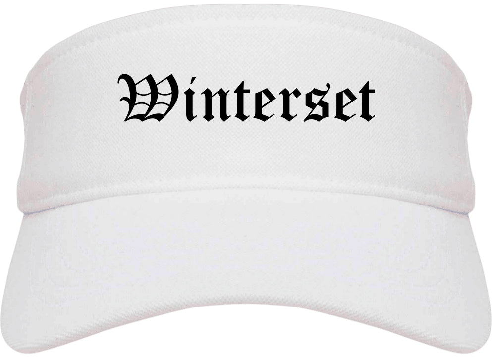 Winterset Iowa IA Old English Mens Visor Cap Hat White