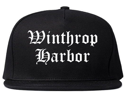 Winthrop Harbor Illinois IL Old English Mens Snapback Hat Black