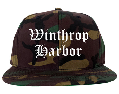 Winthrop Harbor Illinois IL Old English Mens Snapback Hat Army Camo