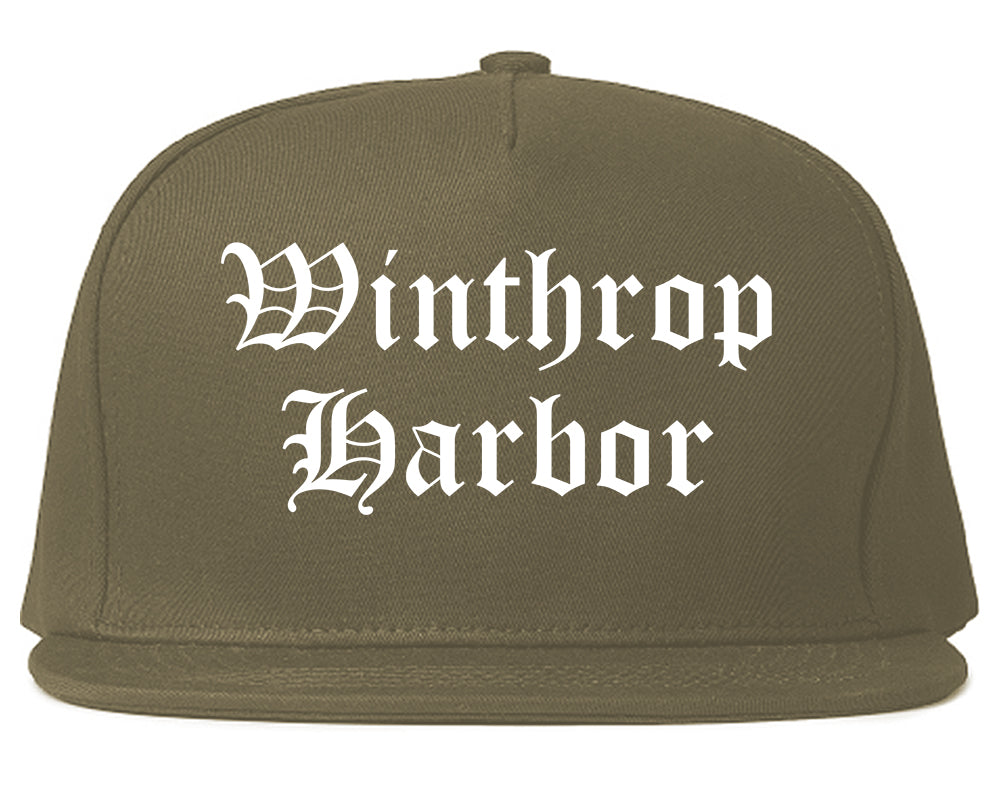 Winthrop Harbor Illinois IL Old English Mens Snapback Hat Grey