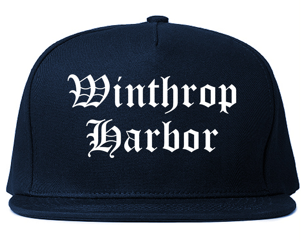 Winthrop Harbor Illinois IL Old English Mens Snapback Hat Navy Blue