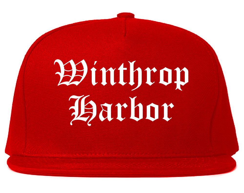 Winthrop Harbor Illinois IL Old English Mens Snapback Hat Red