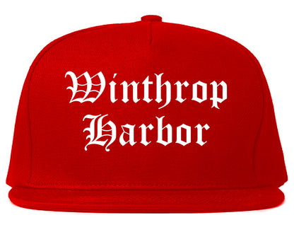 Winthrop Harbor Illinois IL Old English Mens Snapback Hat Red