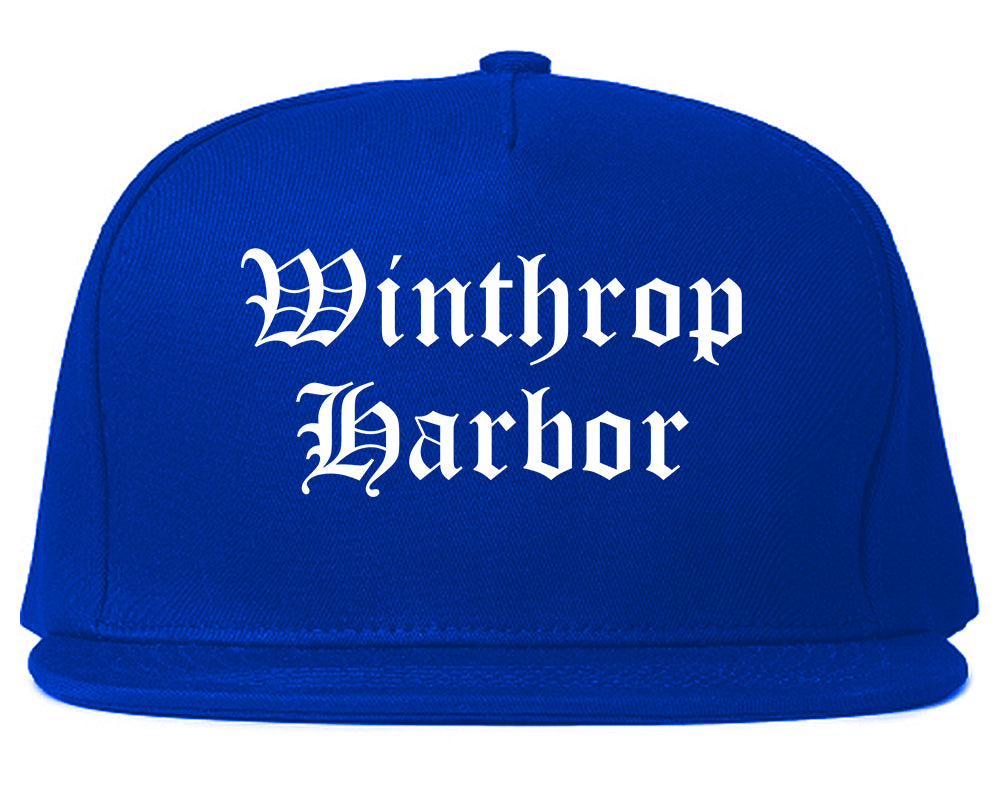 Winthrop Harbor Illinois IL Old English Mens Snapback Hat Royal Blue