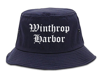 Winthrop Harbor Illinois IL Old English Mens Bucket Hat Navy Blue