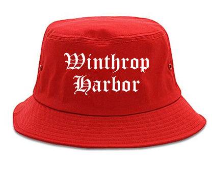 Winthrop Harbor Illinois IL Old English Mens Bucket Hat Red