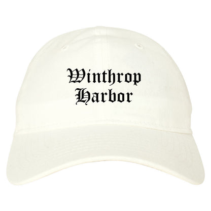Winthrop Harbor Illinois IL Old English Mens Dad Hat Baseball Cap White