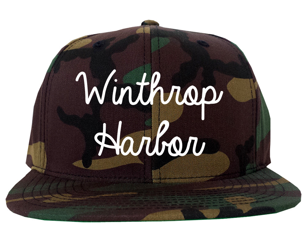 Winthrop Harbor Illinois IL Script Mens Snapback Hat Army Camo