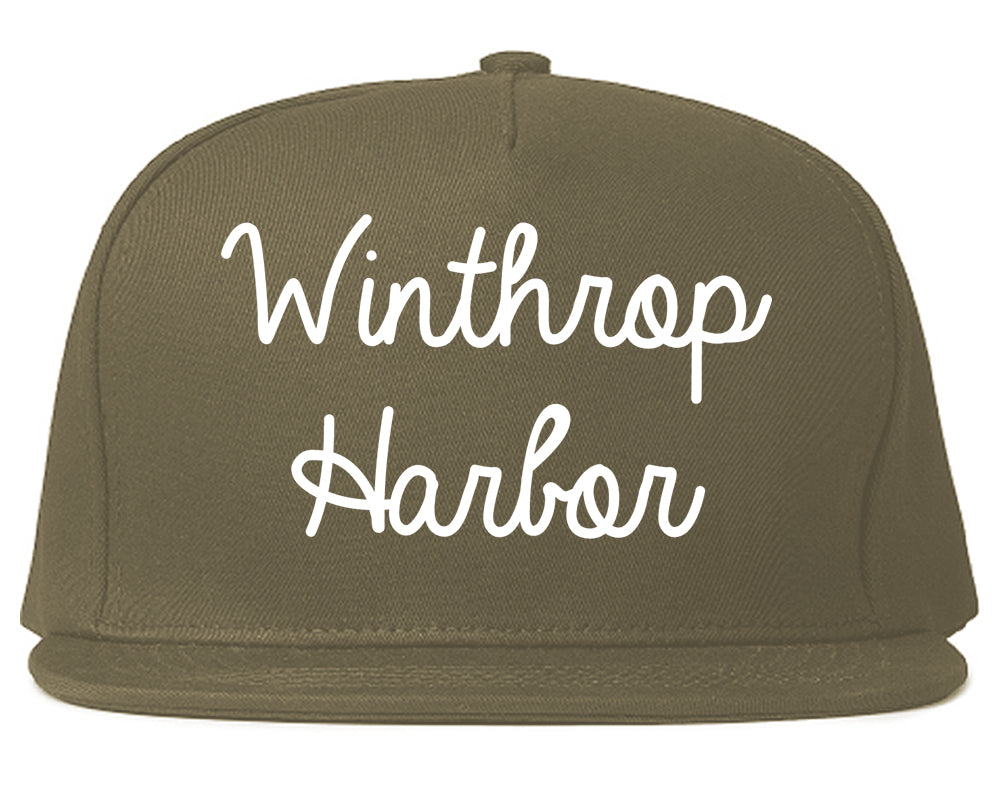 Winthrop Harbor Illinois IL Script Mens Snapback Hat Grey