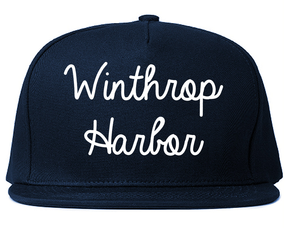 Winthrop Harbor Illinois IL Script Mens Snapback Hat Navy Blue