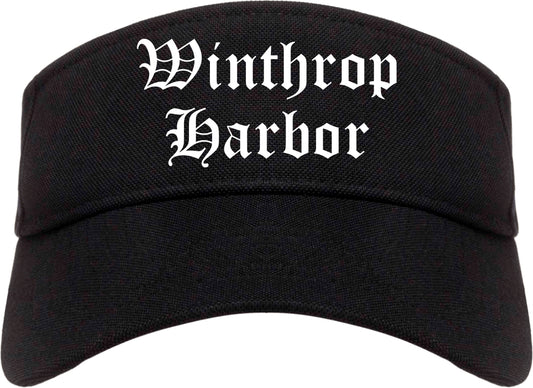 Winthrop Harbor Illinois IL Old English Mens Visor Cap Hat Black