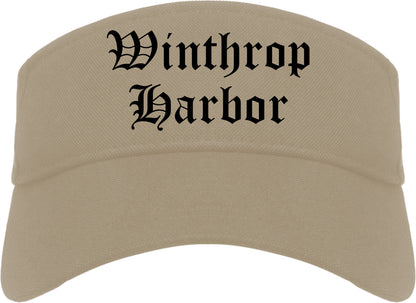 Winthrop Harbor Illinois IL Old English Mens Visor Cap Hat Khaki