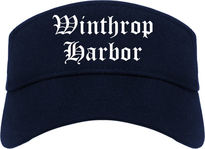 Winthrop Harbor Illinois IL Old English Mens Visor Cap Hat Navy Blue