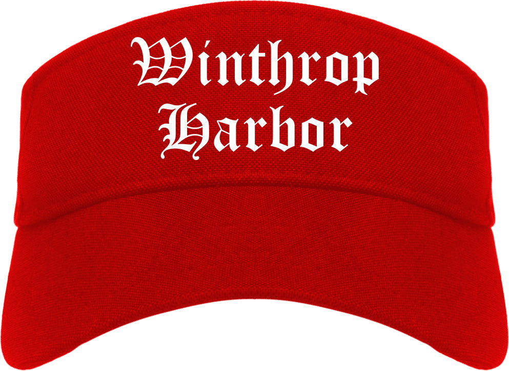 Winthrop Harbor Illinois IL Old English Mens Visor Cap Hat Red