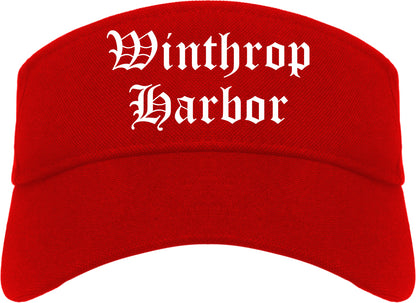 Winthrop Harbor Illinois IL Old English Mens Visor Cap Hat Red