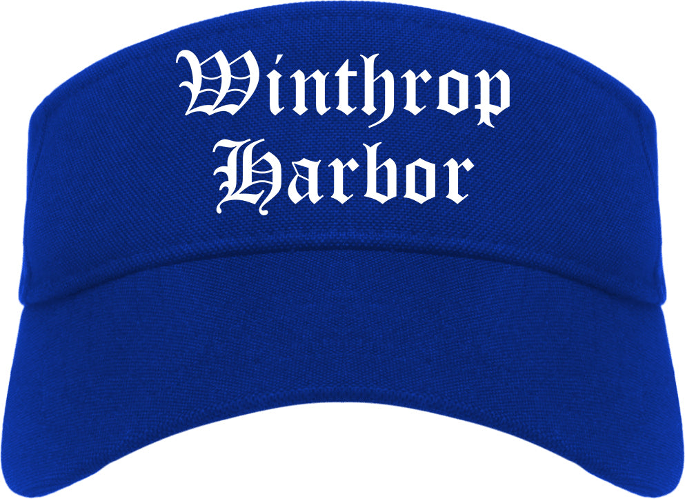 Winthrop Harbor Illinois IL Old English Mens Visor Cap Hat Royal Blue