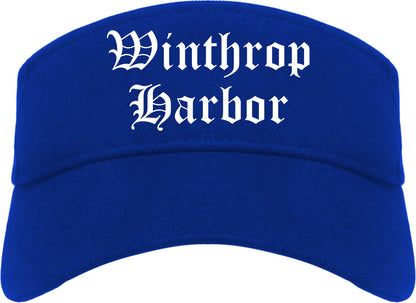 Winthrop Harbor Illinois IL Old English Mens Visor Cap Hat Royal Blue