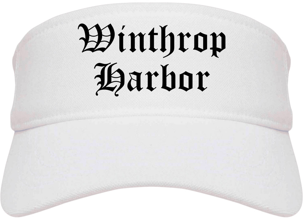 Winthrop Harbor Illinois IL Old English Mens Visor Cap Hat White