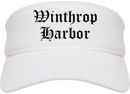 Winthrop Harbor Illinois IL Old English Mens Visor Cap Hat White