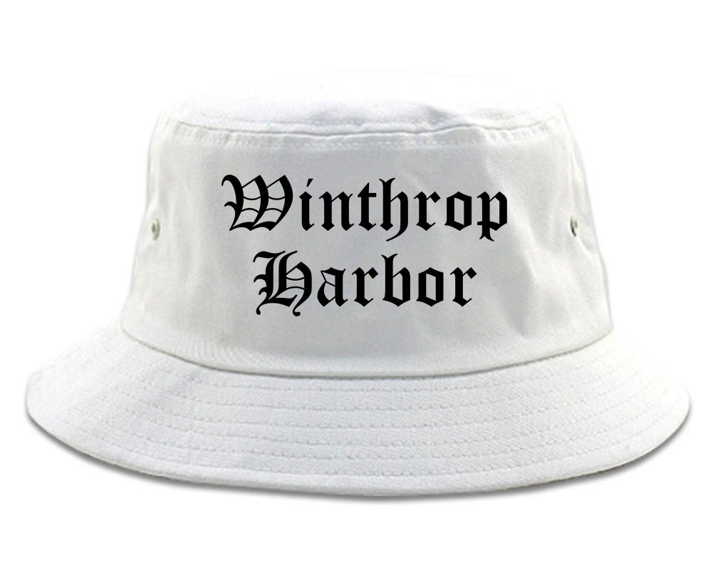 Winthrop Harbor Illinois IL Old English Mens Bucket Hat White