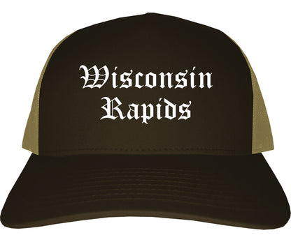 Wisconsin Rapids Wisconsin WI Old English Mens Trucker Hat Cap Brown