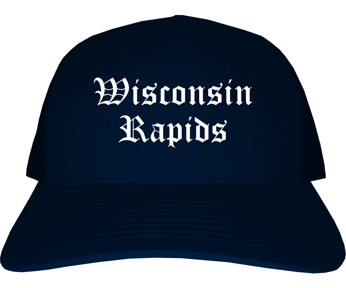 Wisconsin Rapids Wisconsin WI Old English Mens Trucker Hat Cap Navy Blue