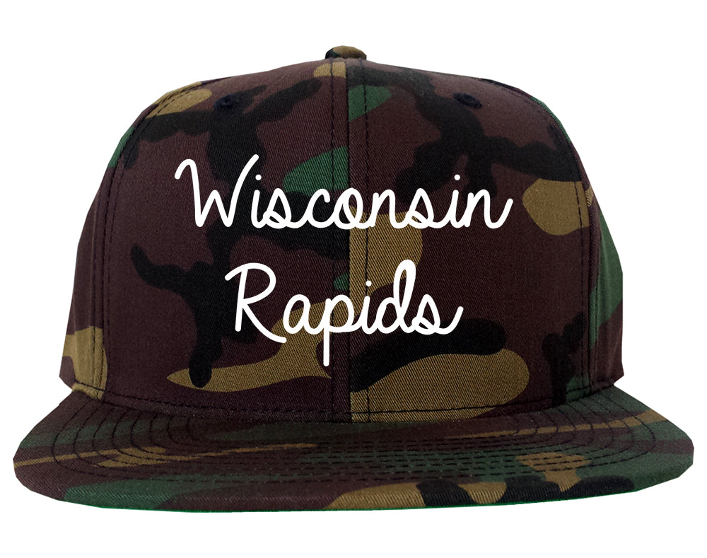 Wisconsin Rapids Wisconsin WI Script Mens Snapback Hat Army Camo